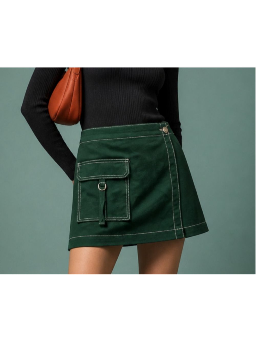 Brand New Wild Fable Forest Green Mini SKORT Size L White Contrast Stitching NWT